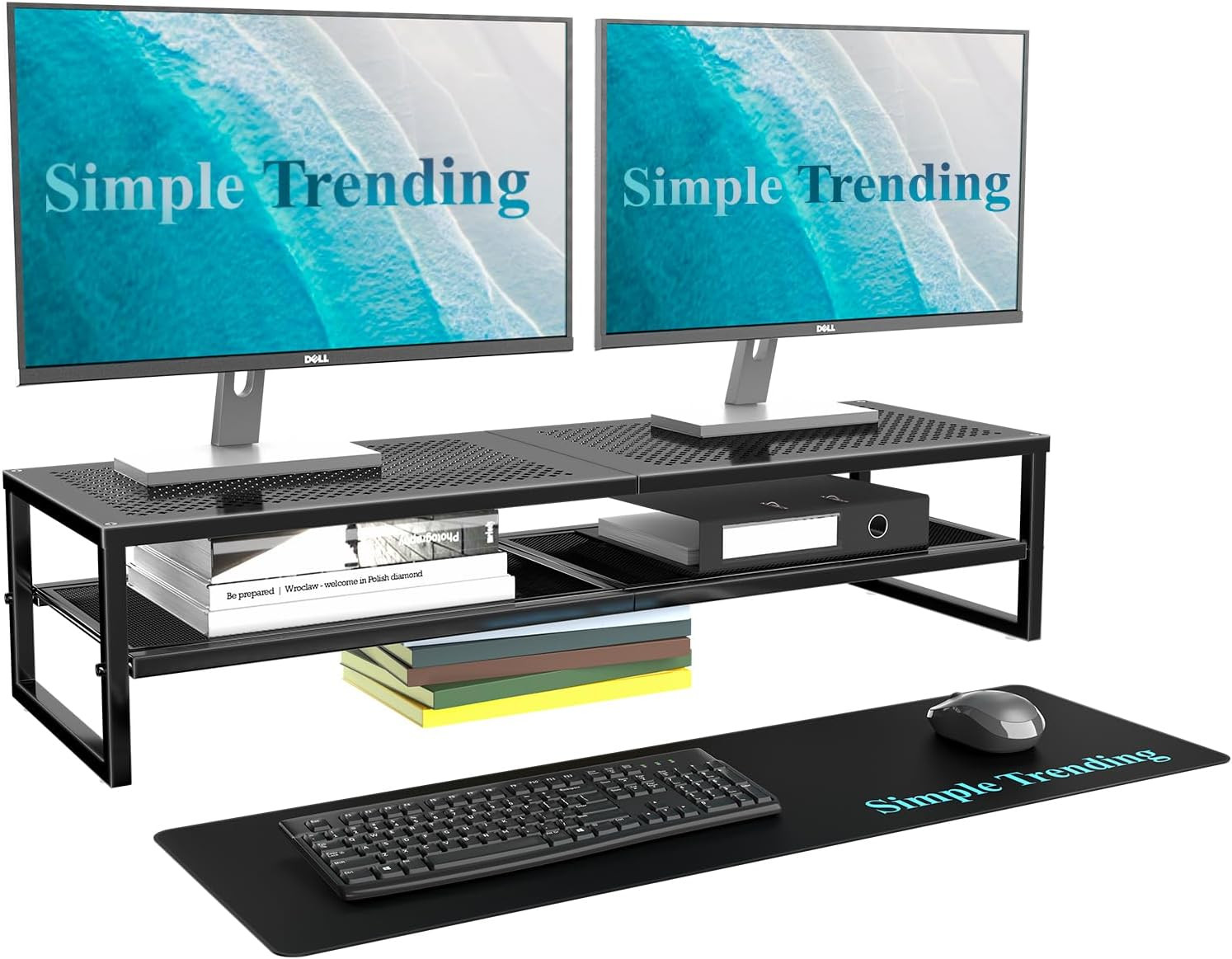 2-Tier Metal Monitor Stand Riser – Dual Display Desktop Organizer with Mouse Pad