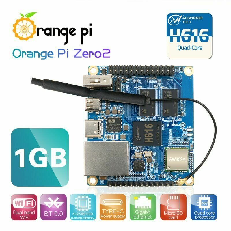 Orange Pi Zero 2- 1GB Ram with H616 Chip Support Bt Wifi Android Os Single Board