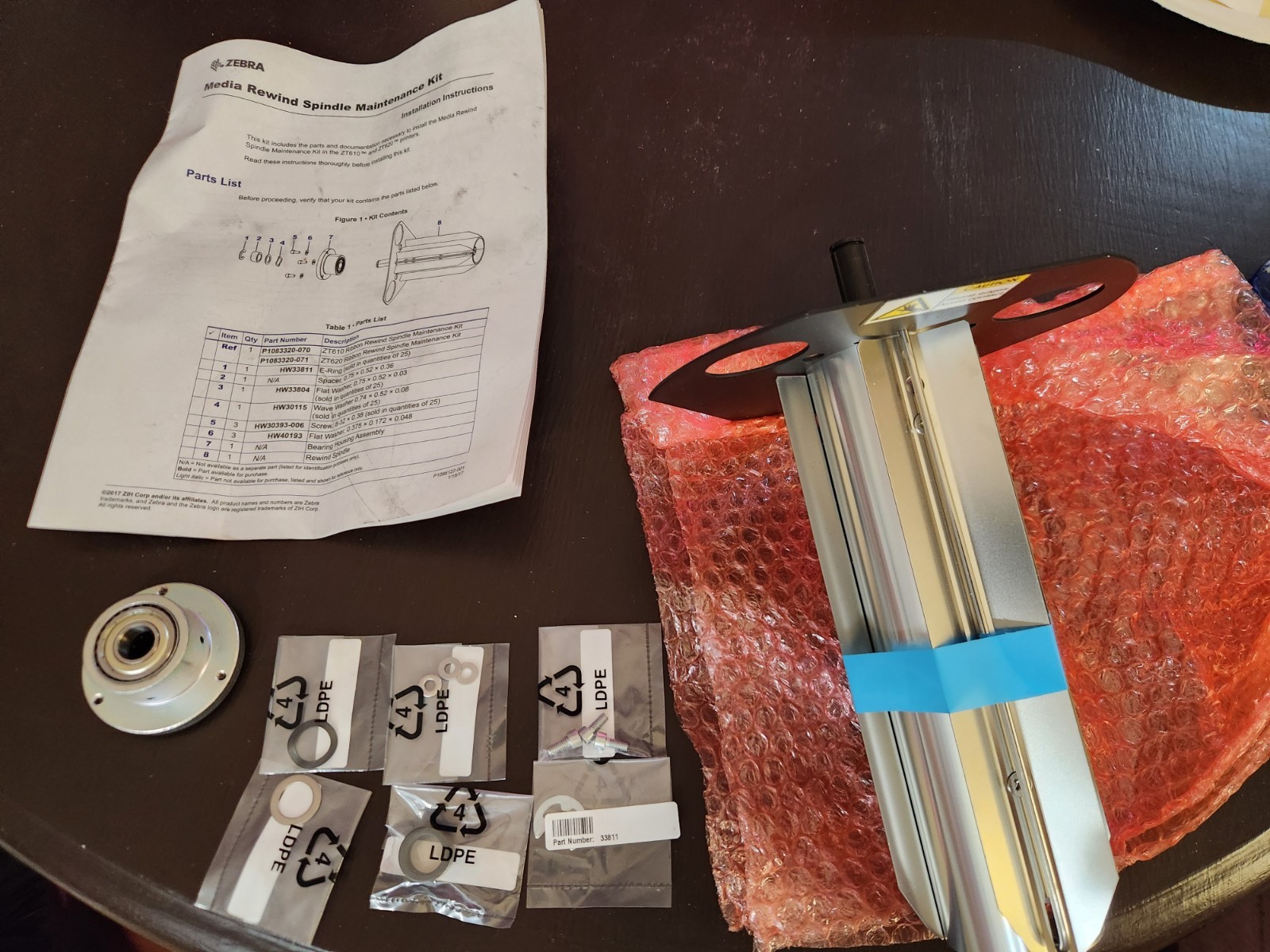 NEW Zebra Media Rewind Spindle Maintenance Kit ZT620 and ZT620r p1083320 071