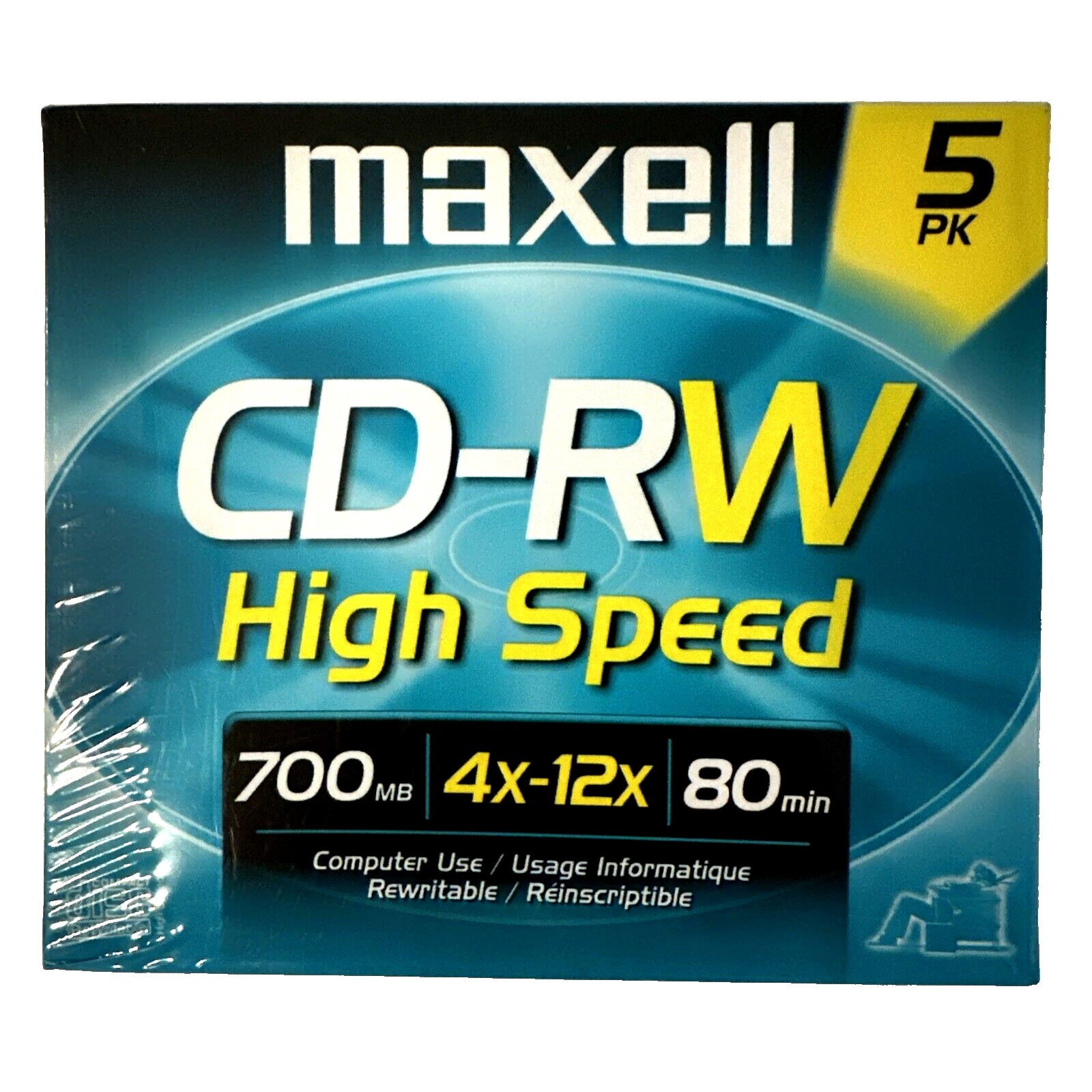 Maxell CD-RW High Speed (5 PACK) 700 MB 4x-12x 80 min. With 5 Jewel Cases SEALED