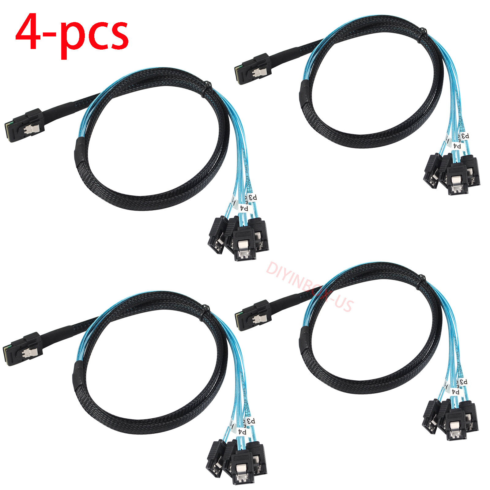 4-pcs Mini SAS to 4-SATA SFF-8087 Multi-Lane Forward Breakout Internal Cable 1M