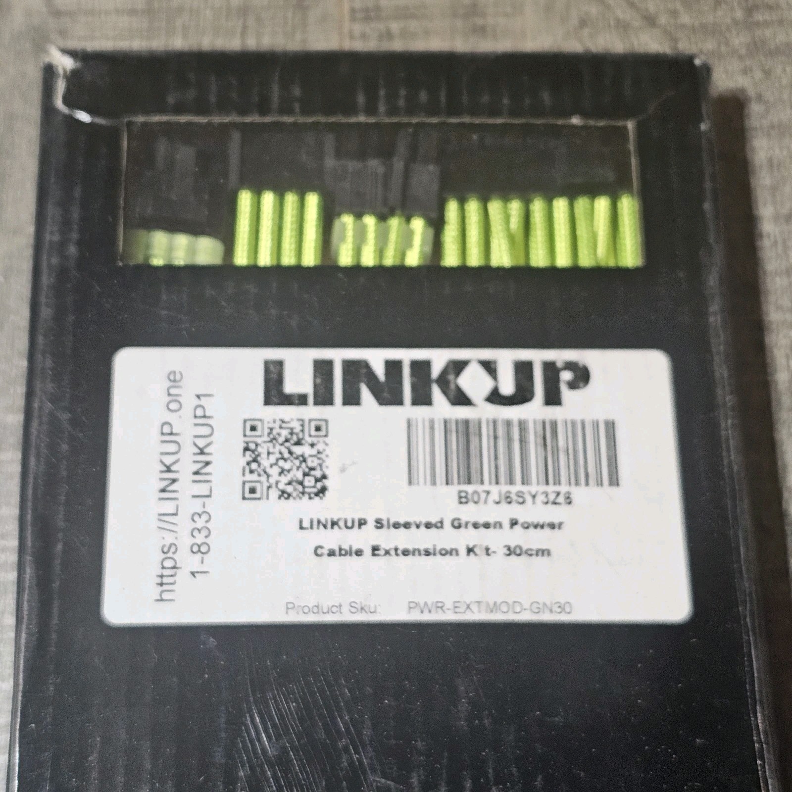 Green LinkUp 30cm PSU PC Power Extension Cable Metallic Sleeved Silicone Coated
