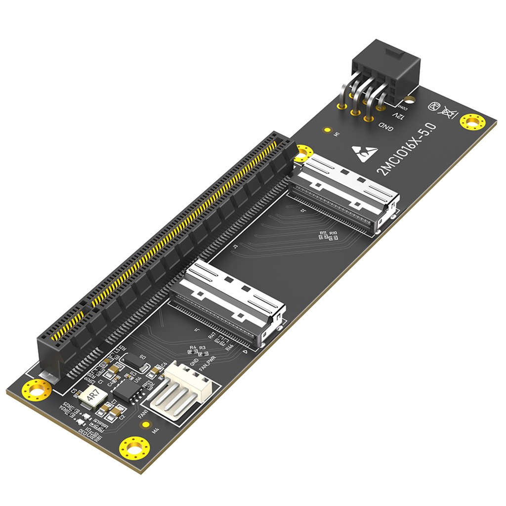 PCI-E 5.0 x16 to Dual MCIO Port Riser Card for NVMe SSD Expansion