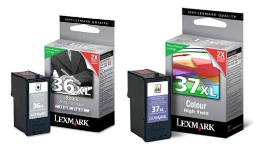 2 NEW Genuine Factory Sealed Lexmark 36XL Black 37XL Color Inkjet Cartridges