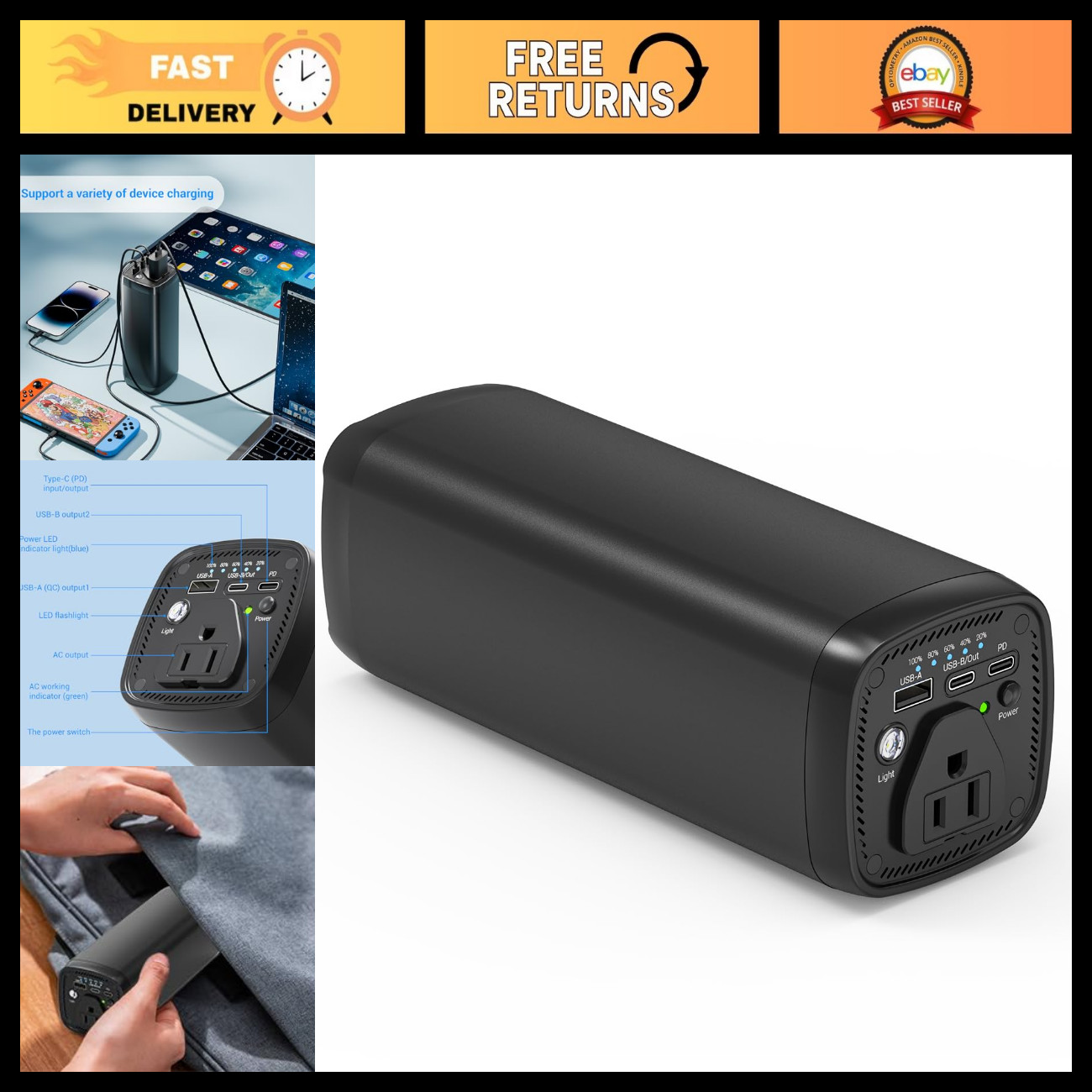 Portable Power Station 31200mAh 65W PD Fast Charger for Laptops & Drones