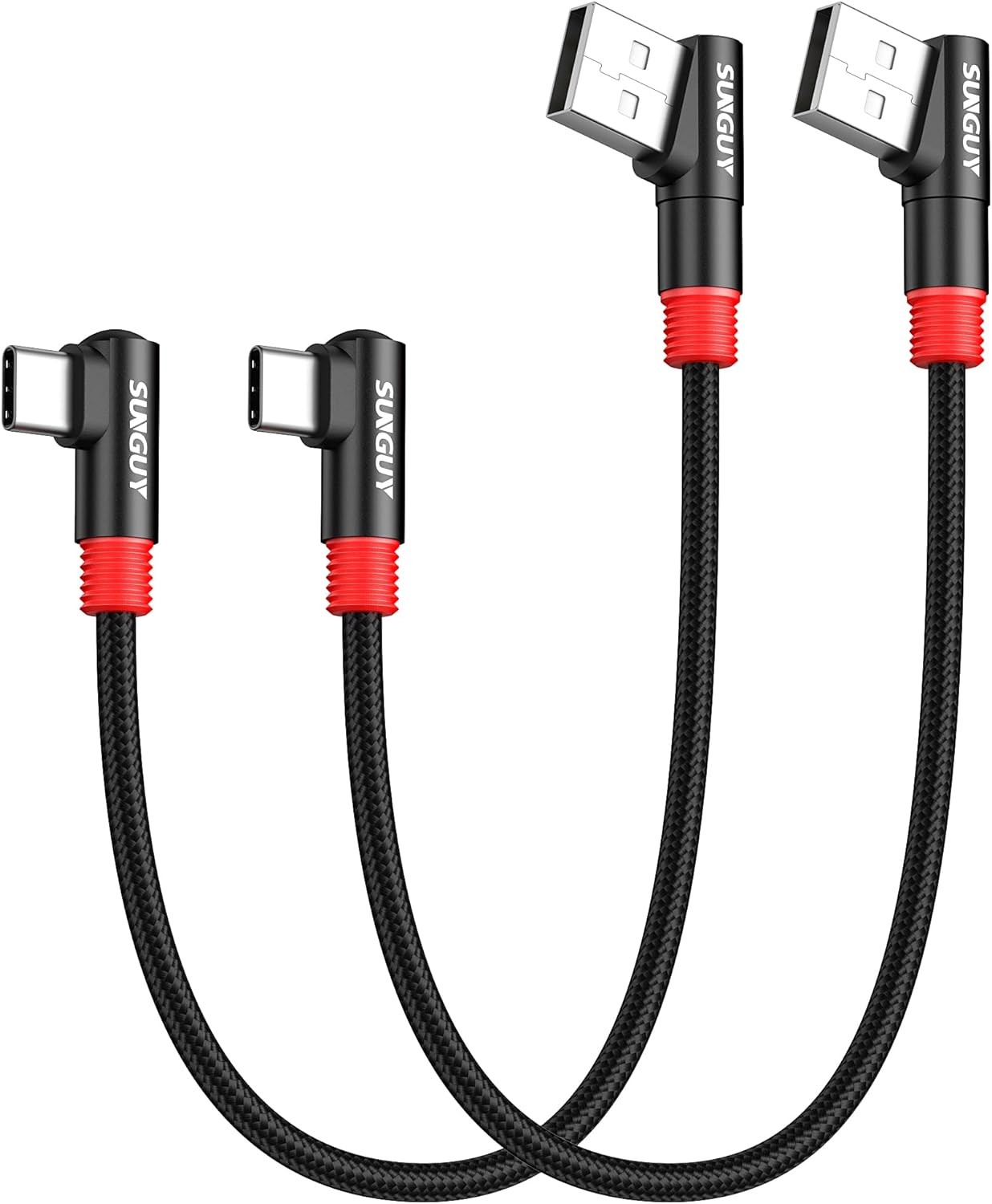 SUNGUY Right Angle USB C to A Cable 2Pack [1FT/0.3m] 18W Short 90 1FT, Black 