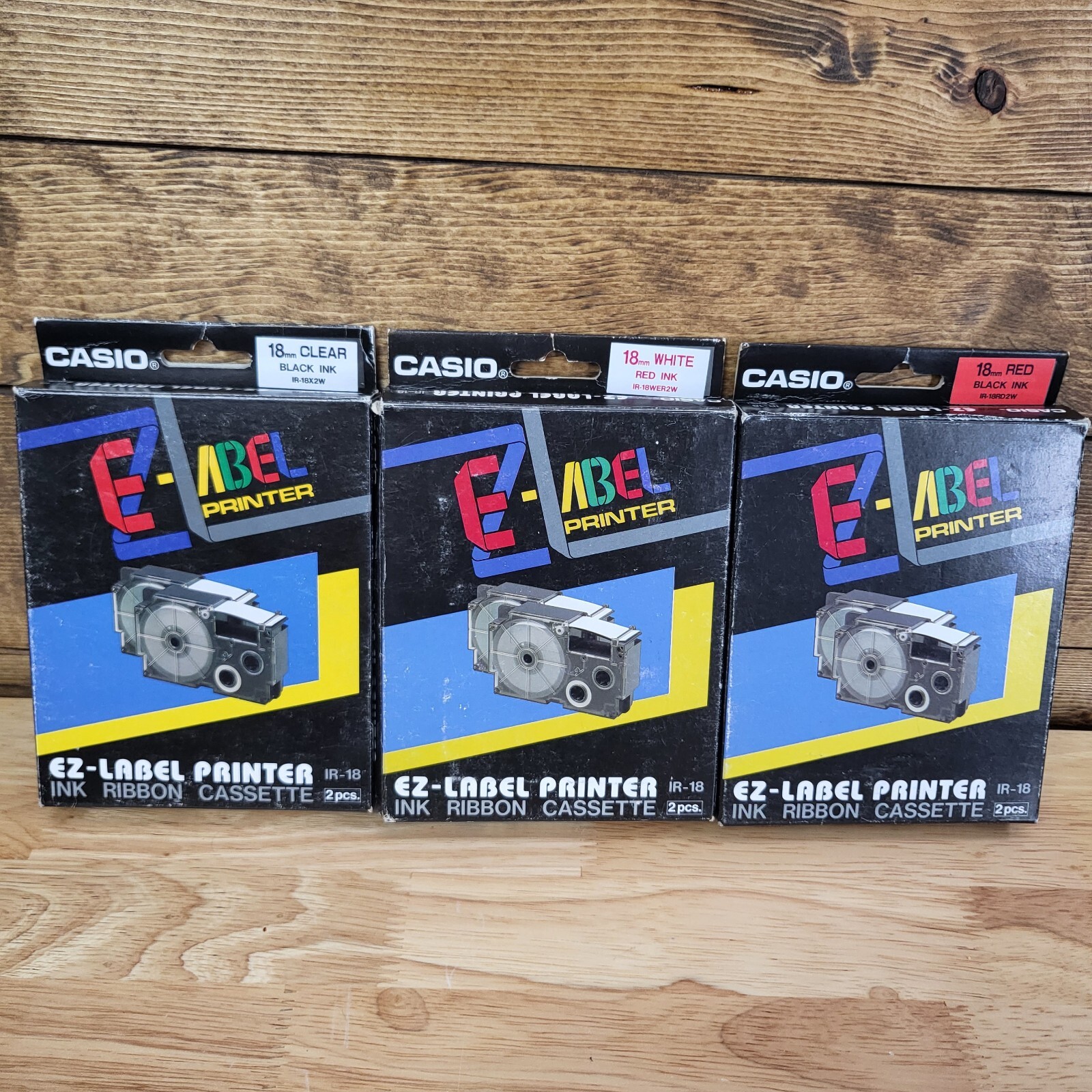 Casio EZ-Label Printer Ink Ribbon Cassette-2pcs IR-18 - RED, WHITE AND CLEAR BLK