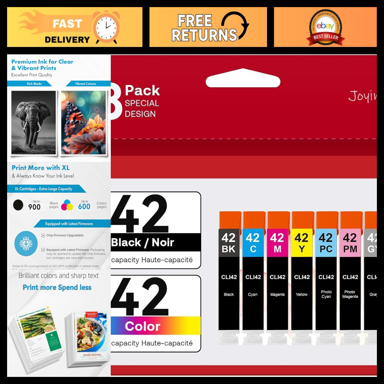 8-Pack CLI-42 Ink Cartridges Compatible for Canon Printers - High Yield, Vibrant