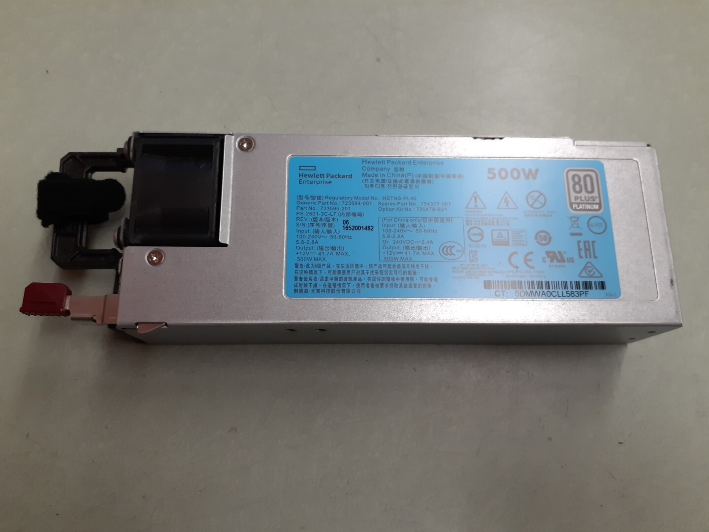 HP HSTNS-PL40 500W 100-240V 80 Plus Power Supply 723594-001 723595-201 REV 06