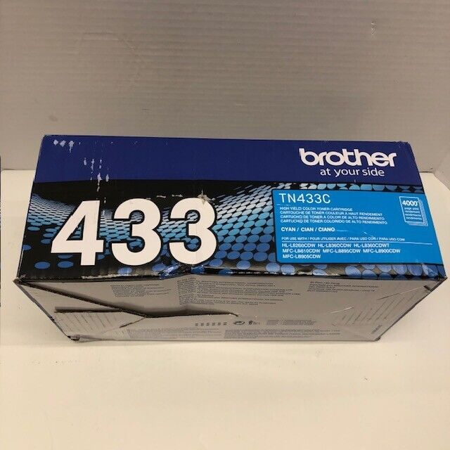 Brother TN-433C Cyan Toner Cartridge TN433C High Yield Genuine OEM - WEIGHS FULL