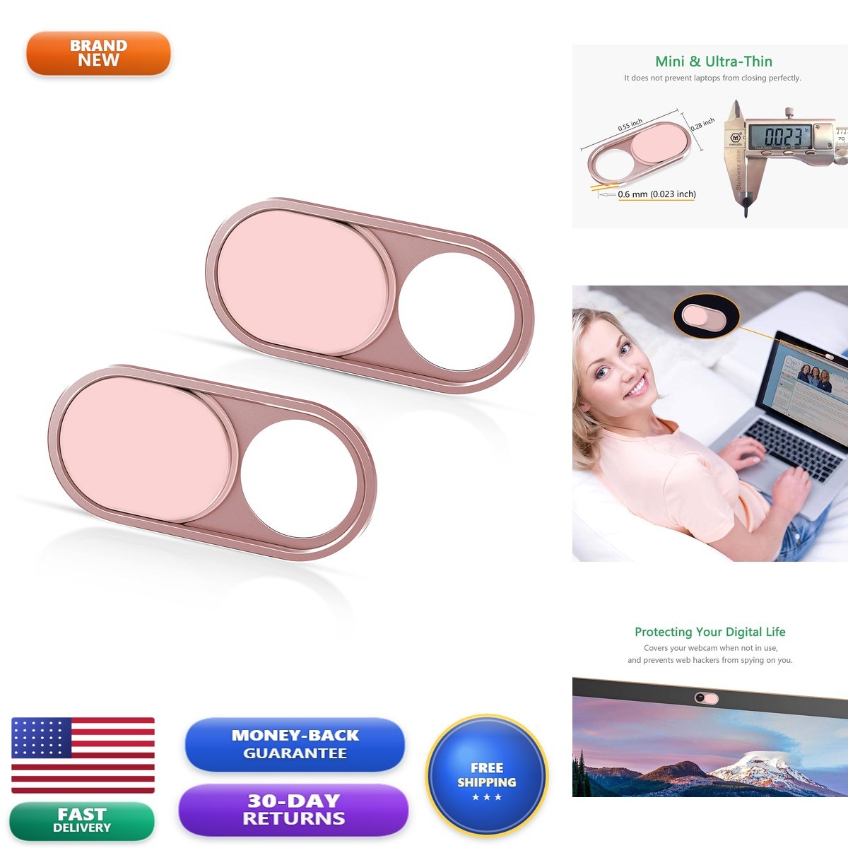 CloudValley Laptop Camera Cover Slide Metal 0.023 Inch Ultra-Thin Pink