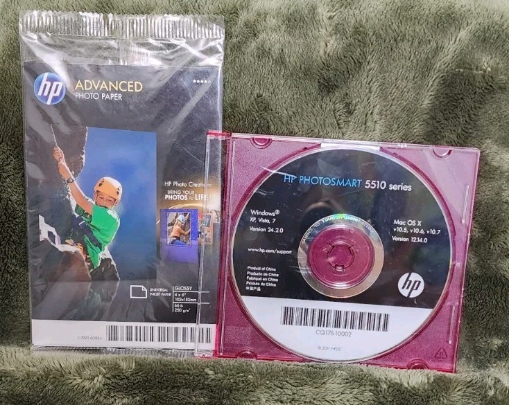 HP Photosmart Printer 5510 Series HP5510 Windows /MAC CD Disc W/ 4x6 Paper 