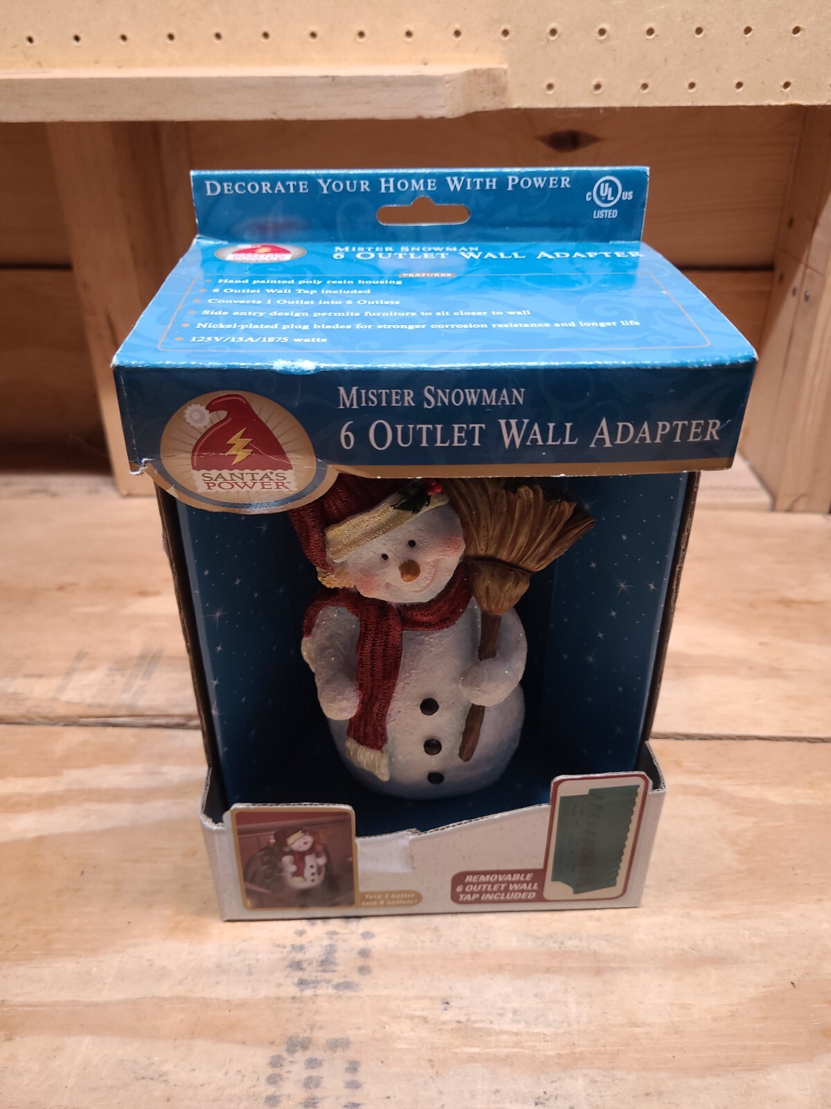 Santa's Power Hand Painted Christmas Holiday Snowman 6 Outlet Wall Adapter New
