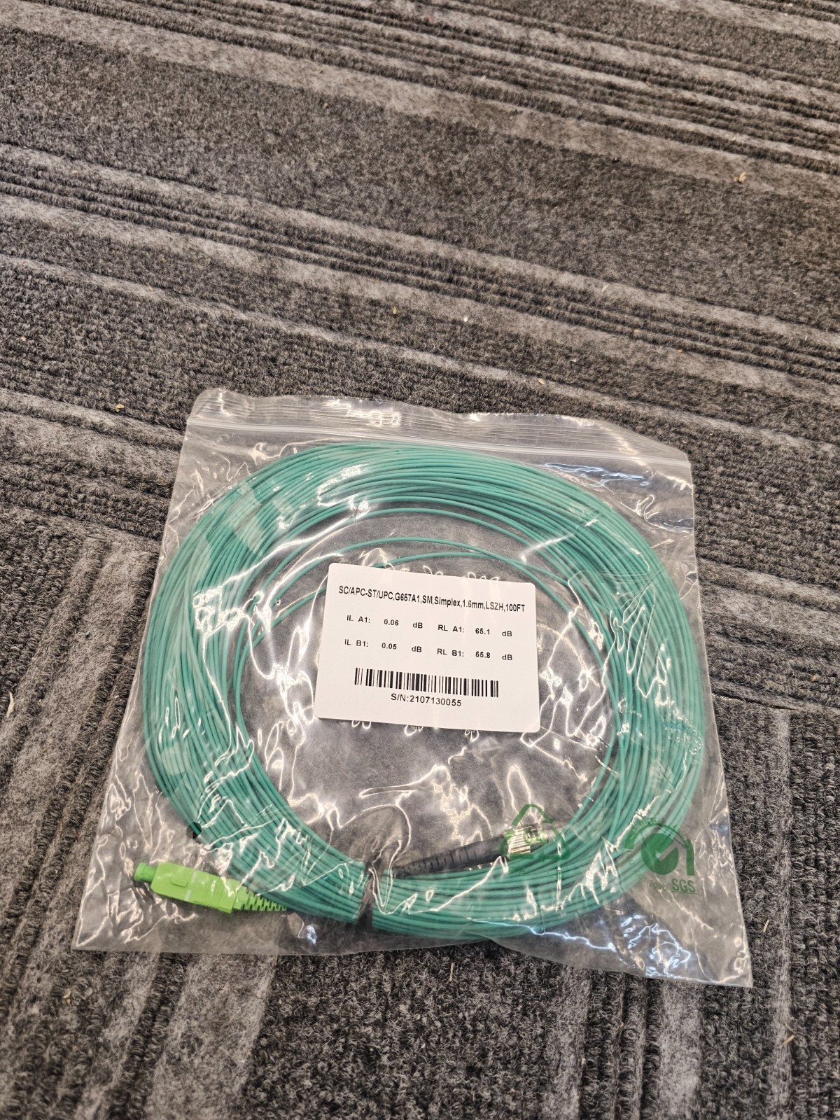 SC/APC-ST/UPC 100ft. Single Mode Simplex Fiber Optic Cable G657A1 LSZH 1.6mm