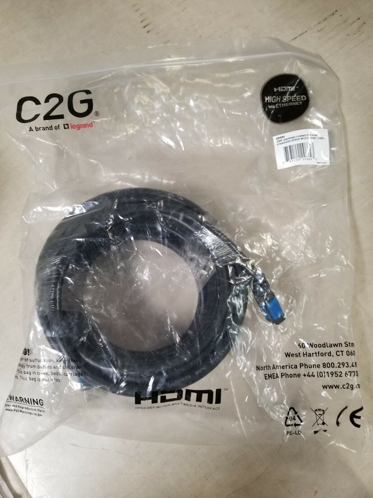 C2G 29684 Gripping Connector HDMI Standard Speed WI Ethernet Cable 35' Feet