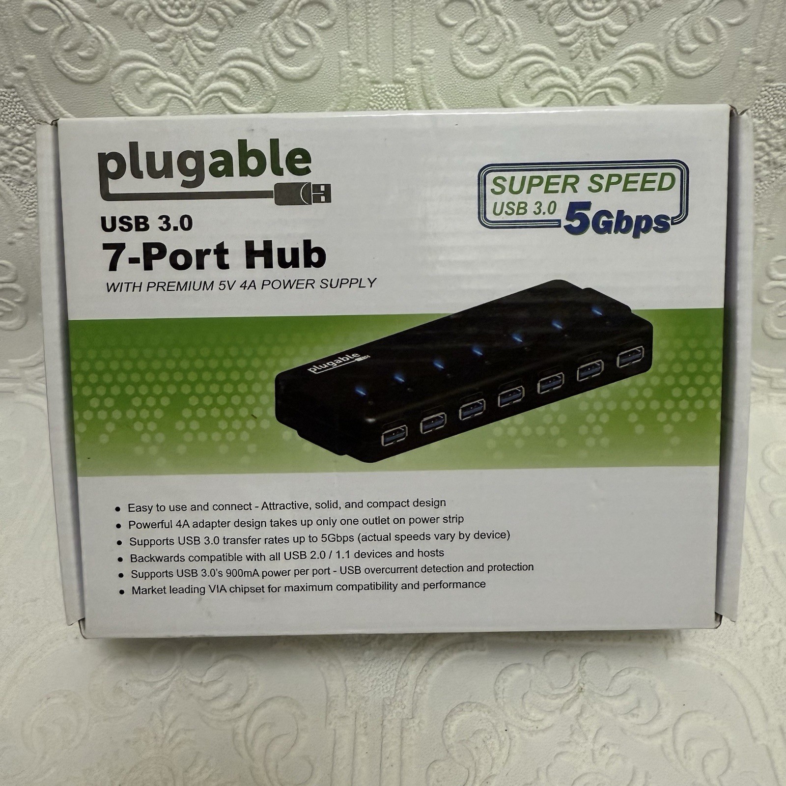 Plugable 7 Port USB 3.0 Hub with Dual Charging Ports SUPER SPEED 5 Gbps New