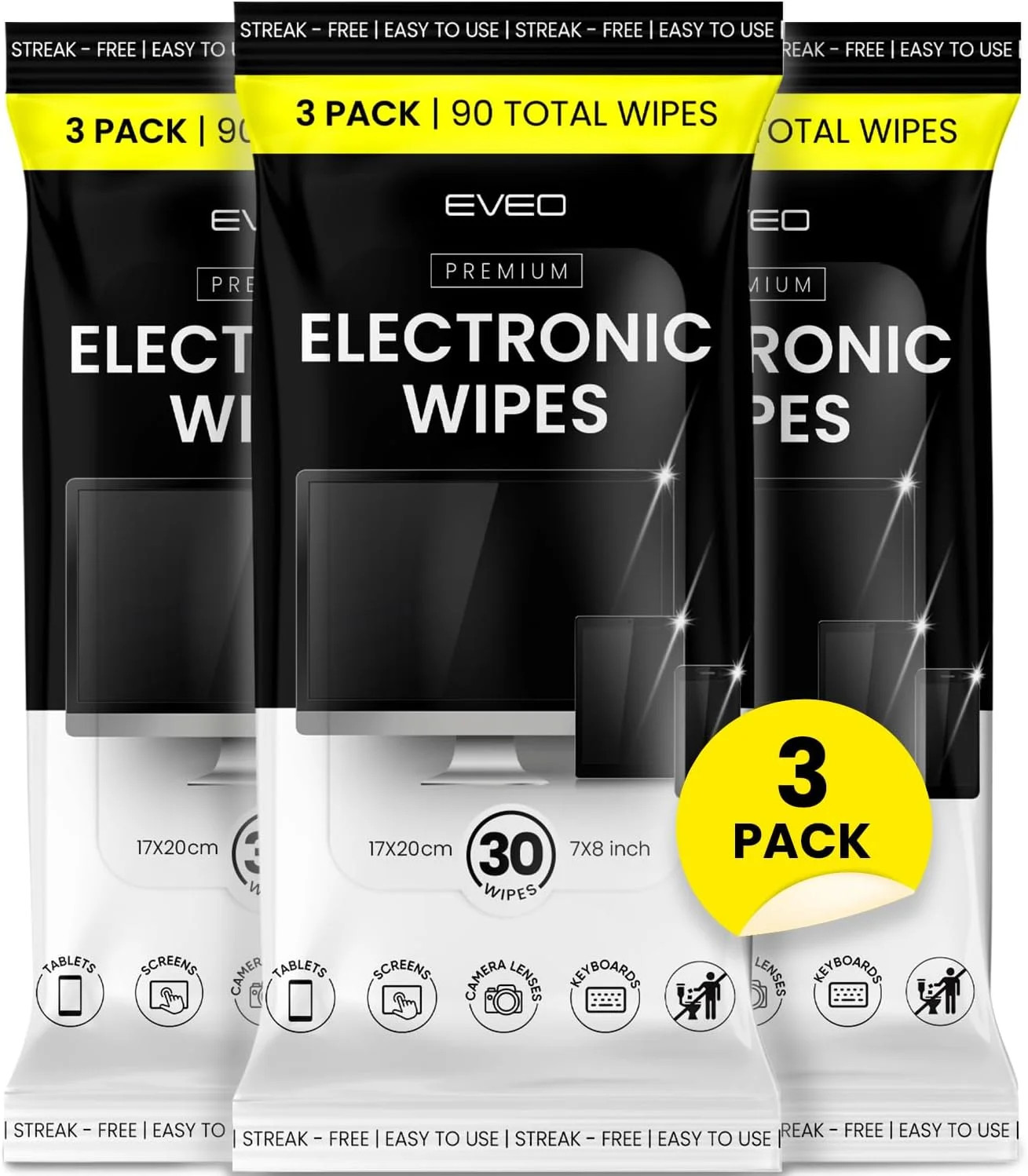 EVEO Electronic Wipes Screen Cleaner - Screen Wipes TV Screen Cleaner Wipes, Com