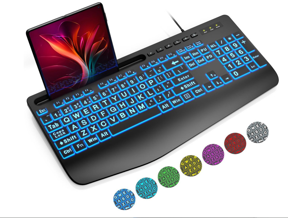 SABLUTE Large Print Backlit Computer Keyboards, Wired Lighted USB Keyboards with