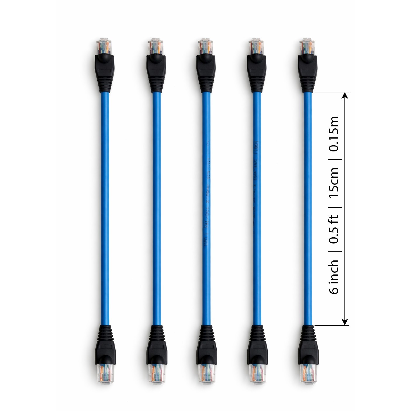 5-Pack 6-inch Cat6 Ethernet Patch Cable - Custom Short Length Blue - Tested