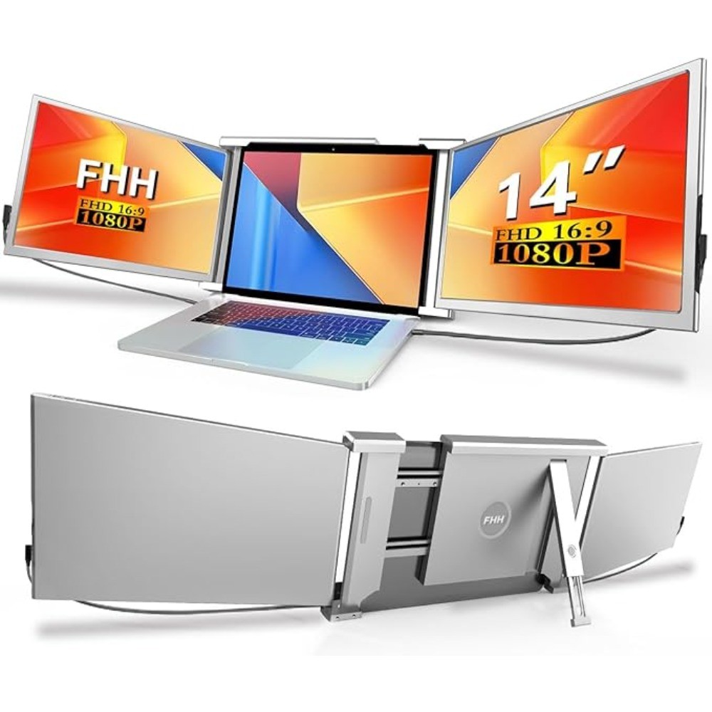 14" FHD Triple Portable Monitor for Laptop FHH USB-C HDMI Plug & Play