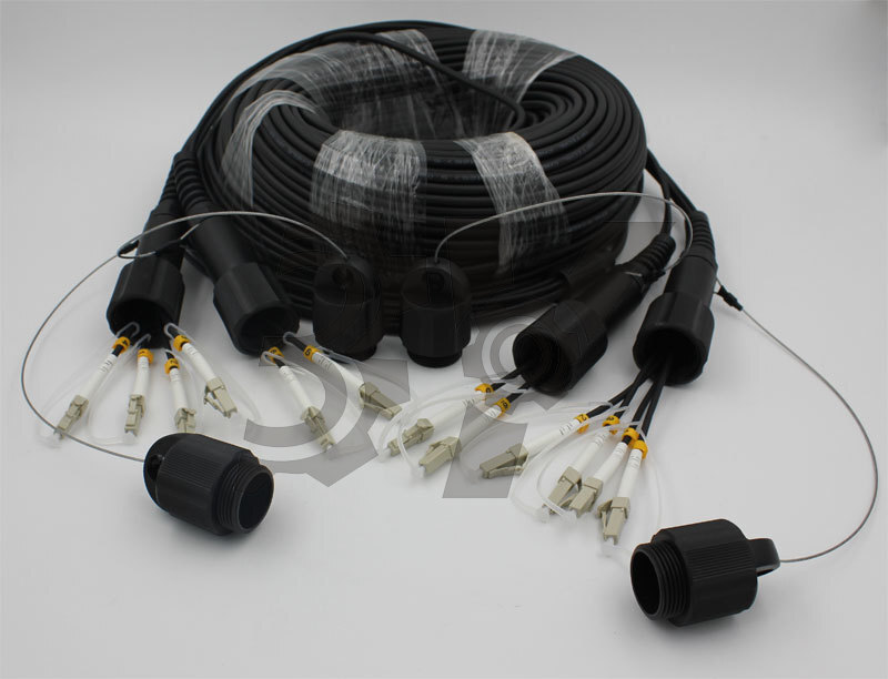 LC-LC UPC MM 6 Strand Armored Field TPU Optical Patch Cord Waterproof Head 50M
