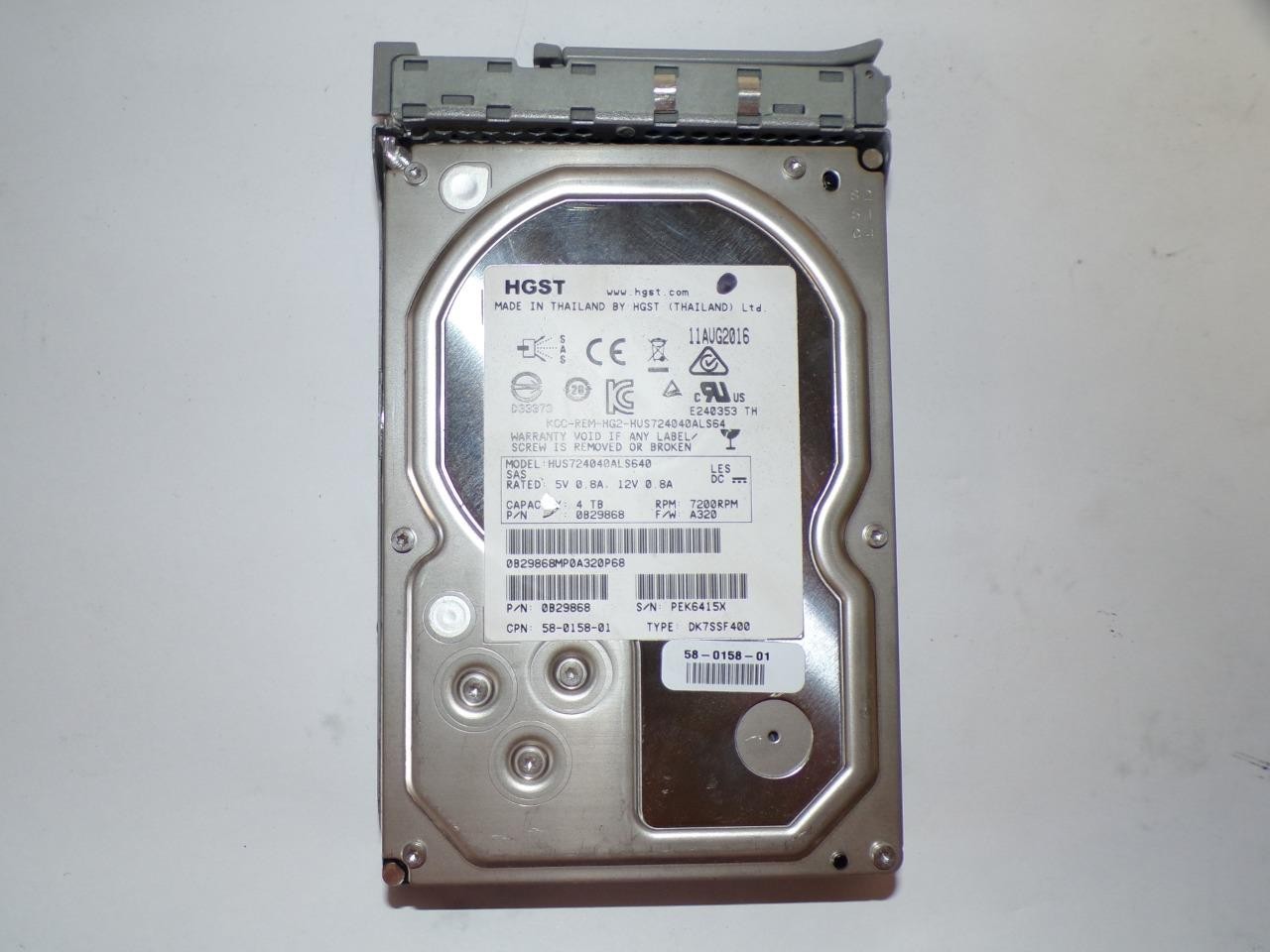 HGST HUS724040ALS640 4TB 7.2K RPM 3.5" SAS Hard Drive 0B29868 (V6308)