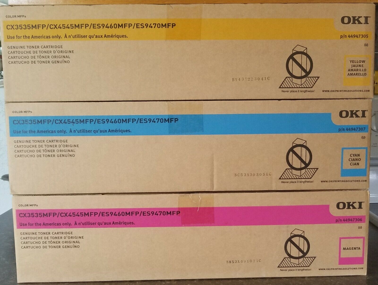 OKIdata OEM CX3535/CX4545 Standard Yield Color Toner Cartridge Set (3),C,M,Y
