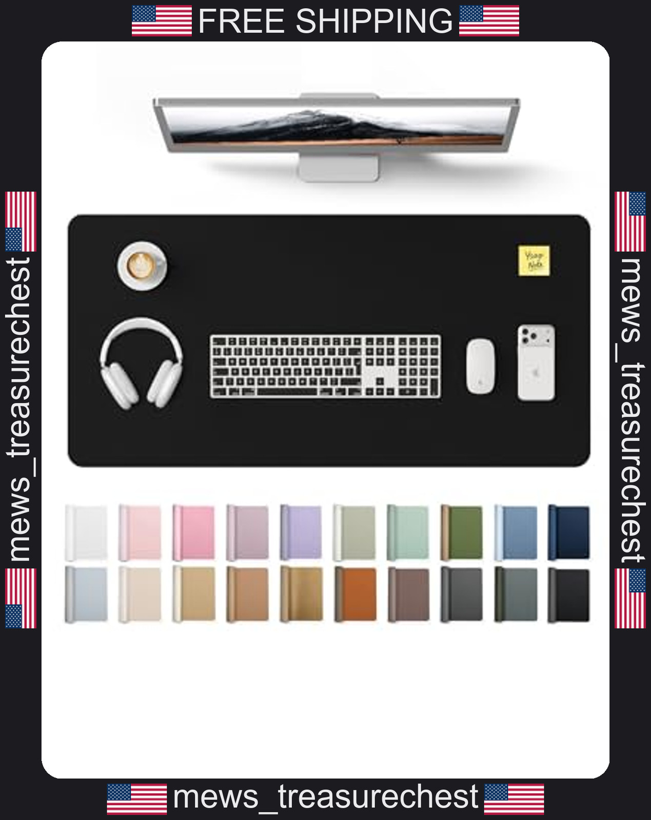 YSAGi Leather Desk Protector Large Mouse Pad Waterproof Office Mat Black