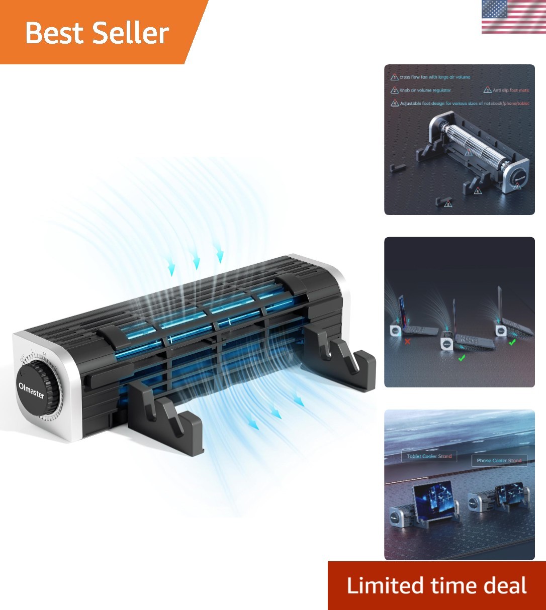 Laptop Cooler with Adjustable Stand, Laptop Cooling Pad 3-Speed Adjustable Sm...