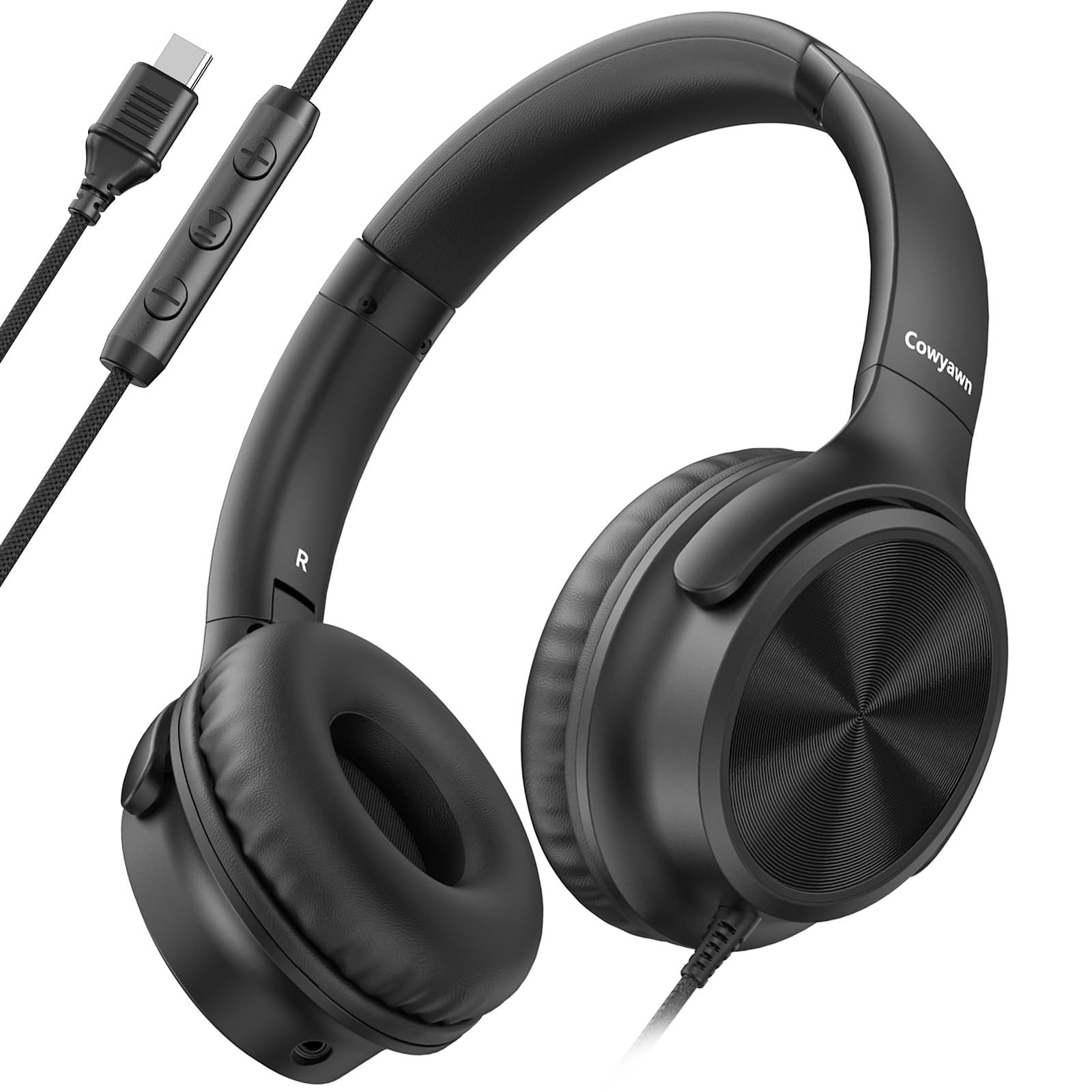 Cowyawn USB C Headphones Wired, Over Ear USB C Wired Headphones with Microphone,