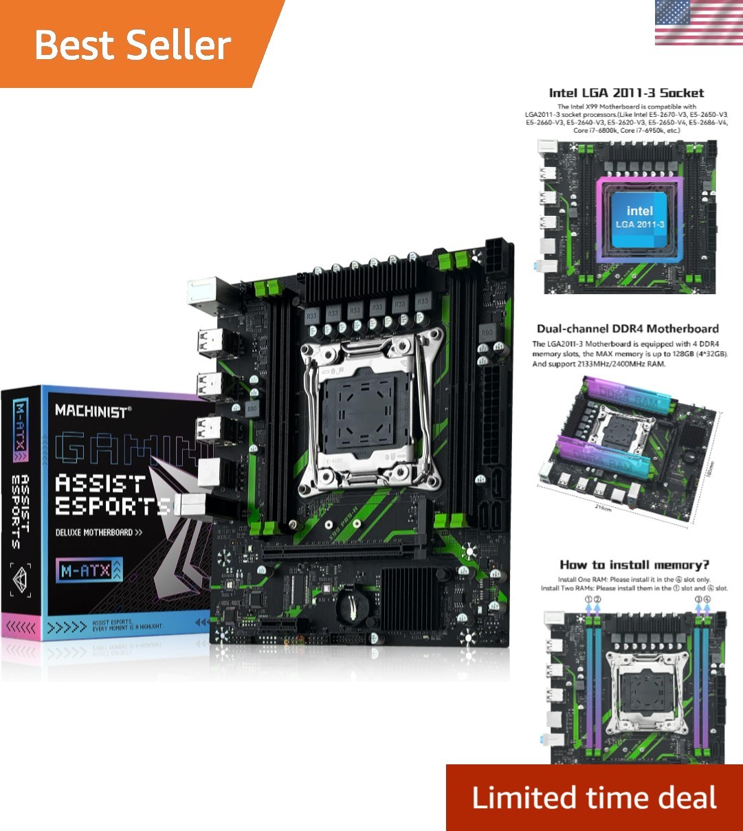 High-Performance MACHINISIT X99 Motherboard - Supports Intel Xeon E5, 128GB DDR4