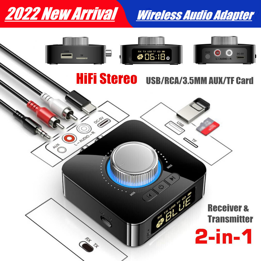 Bluetooth 5.0 Receiver Transmitter Wireless 3.5mm AUX to RCA HiFi Audio Adapter