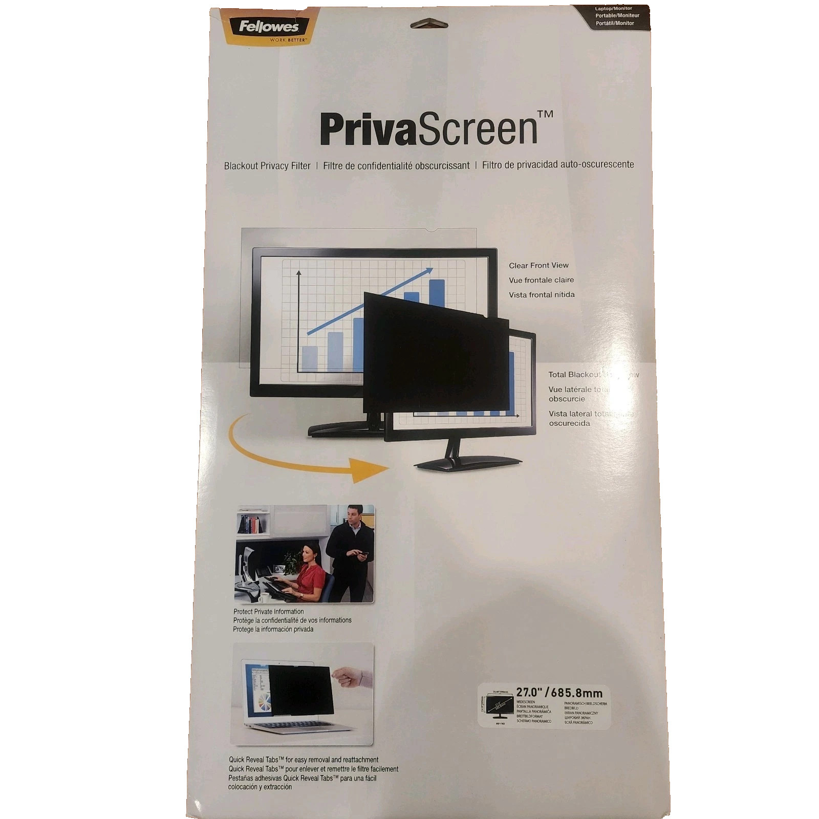 4-Pk NEW Fellowes PrivaScreen Blackout Privacy Filter 27.0" Wide Black 27"