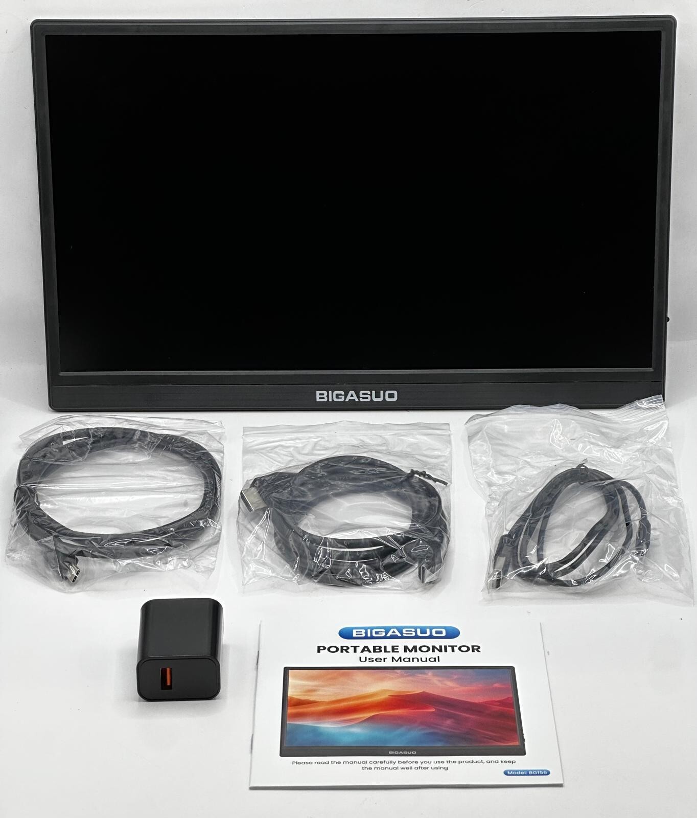 BIGASUO Portable Monitor, 15.6'' FHD 1080P USB-C HDMI Travel Laptop Monitor, HDR
