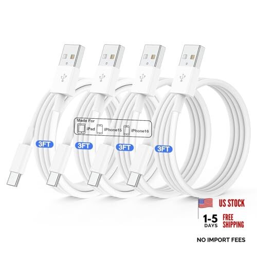 QZIIW 4 Pack USB C Fast Charging Cable 3FT For iPhone 17 3FT+3FT+3FT+3FT White
