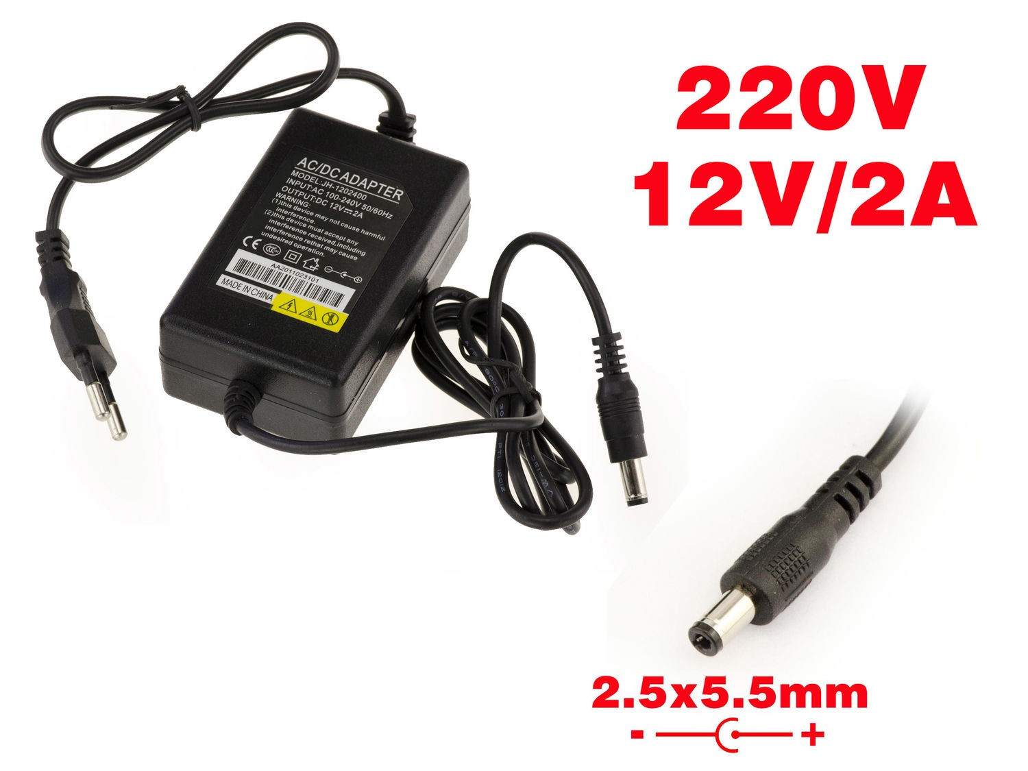 External Power Supply - 220V To 12V/2A - For LED Strip - Connector 2.5x5.5