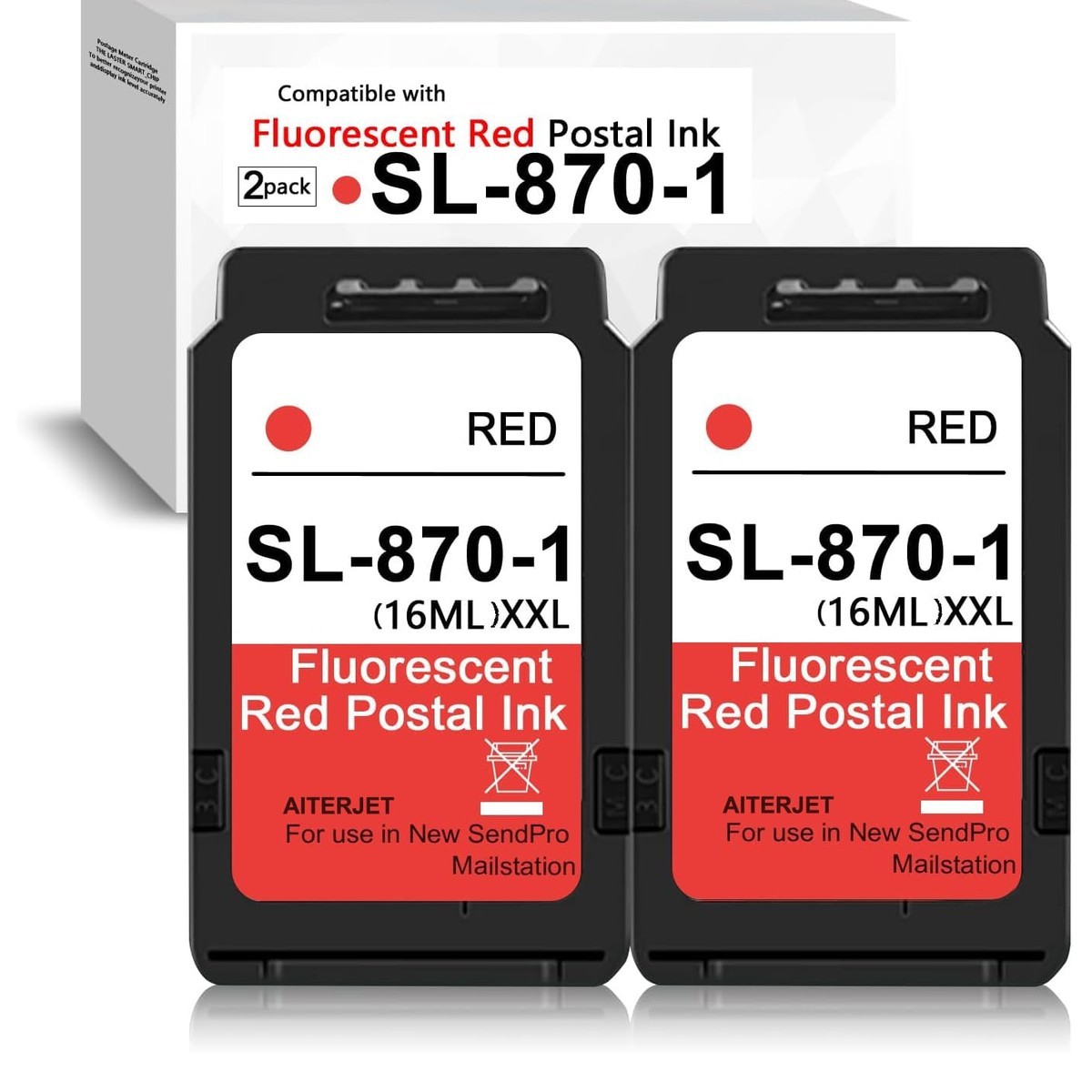 SL-870-1 XXL Fluorescent Red Ink Cartridge 2-Pack for SendPro Mailstation (CSD1)