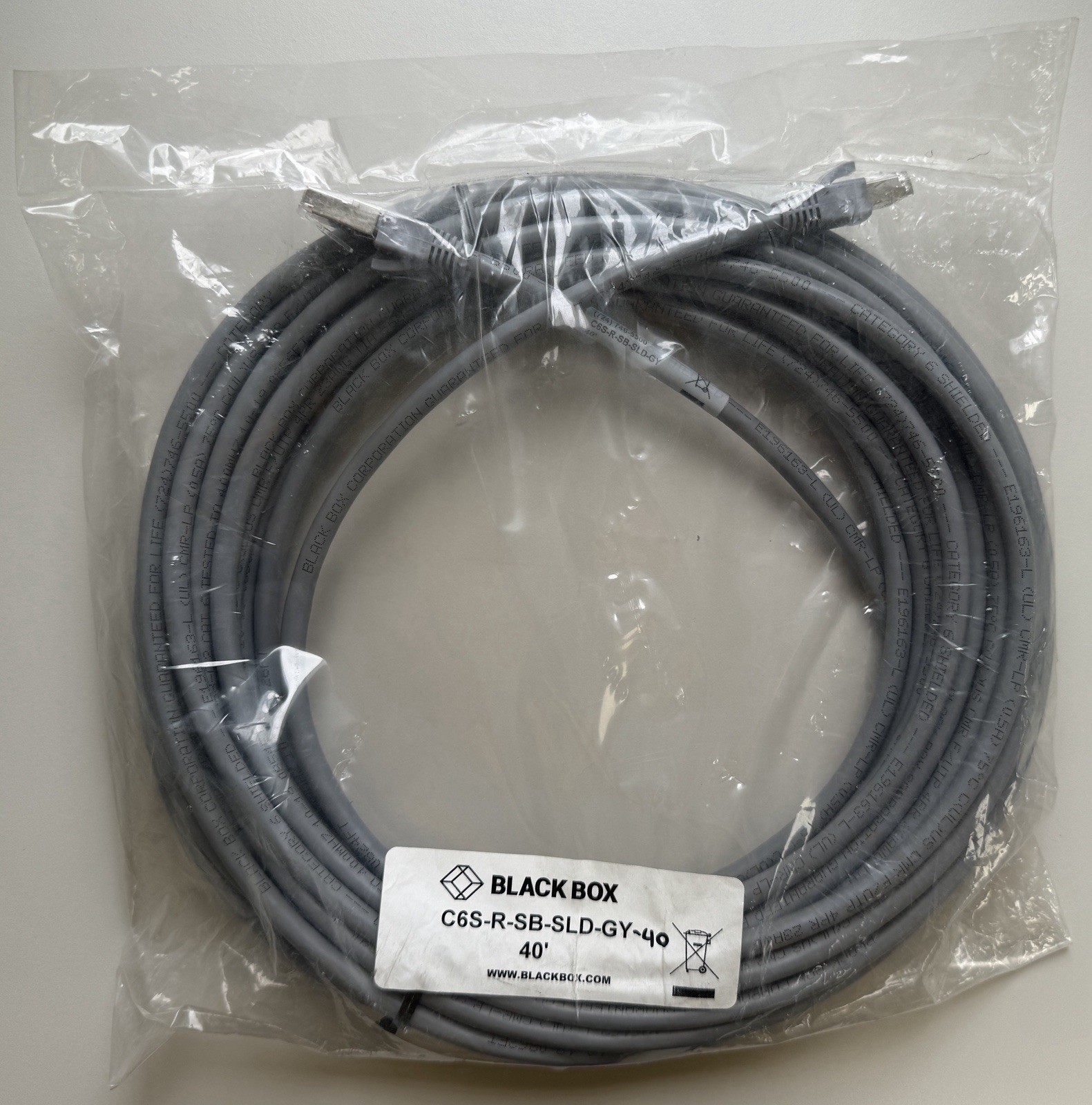 Black Box Category 6 40’ Network Cable - C6S-R-SB-SLD-GY