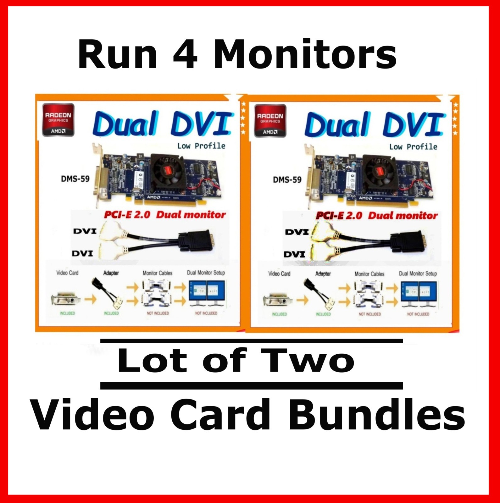 Lot of 2 DUAL DVI Video Card✔️Low Profile ✔️PCI-E x16 2.0✔️DELL HP ALL✔️19W each