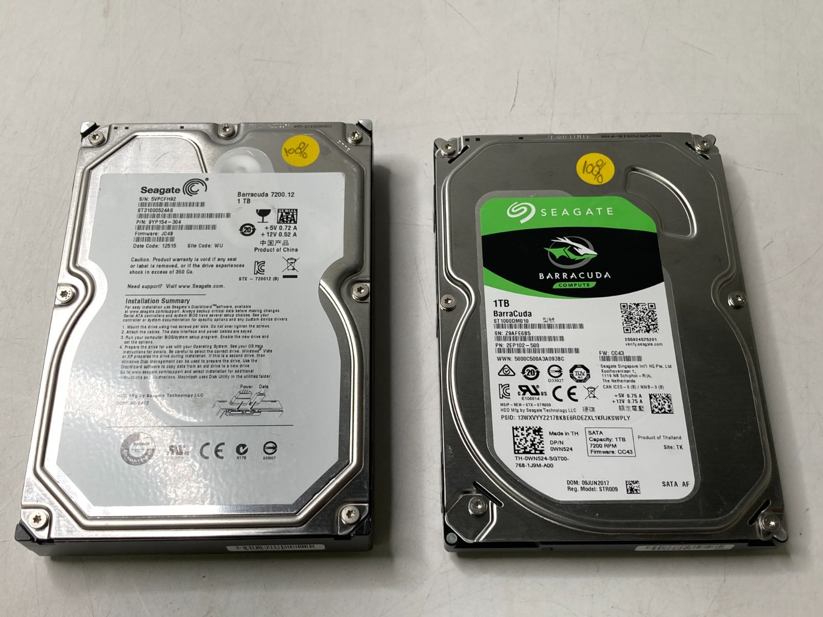 Lot of 2 Mixed Seagate 1TB 3.5" HDD ST1000DM010 ST31000524AS
