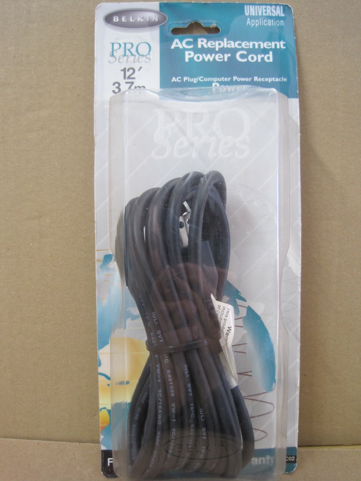 Belkin AC Replacement Power Cord -for most monitors, computers, and printers NEW