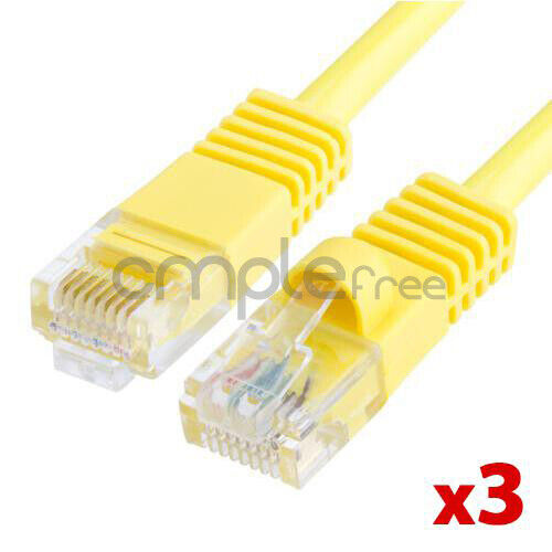 3x 25FT CAT5e Cable Ethernet Lan Network CAT5 RJ45 Patch Cord Yellow NEW