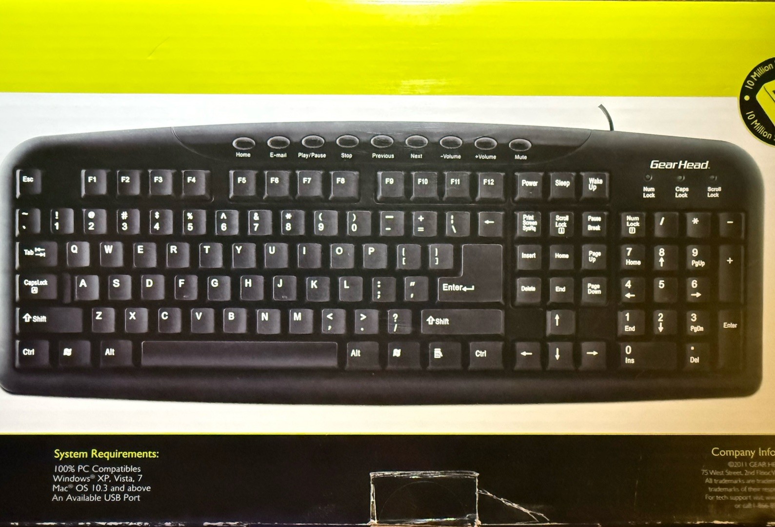 Gear Head USB Keyboard - KB3600MPU Spill proof, Windows Pro USB