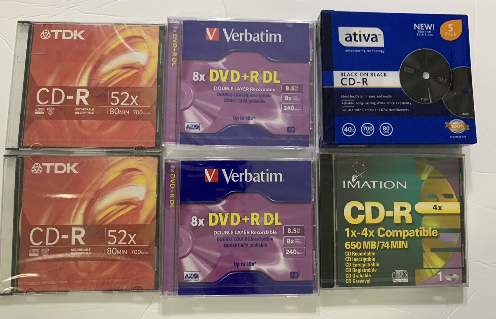 Various CD/DVD media  All new/unopened  10 in total TDK/Imation/Verbatim/Ativa