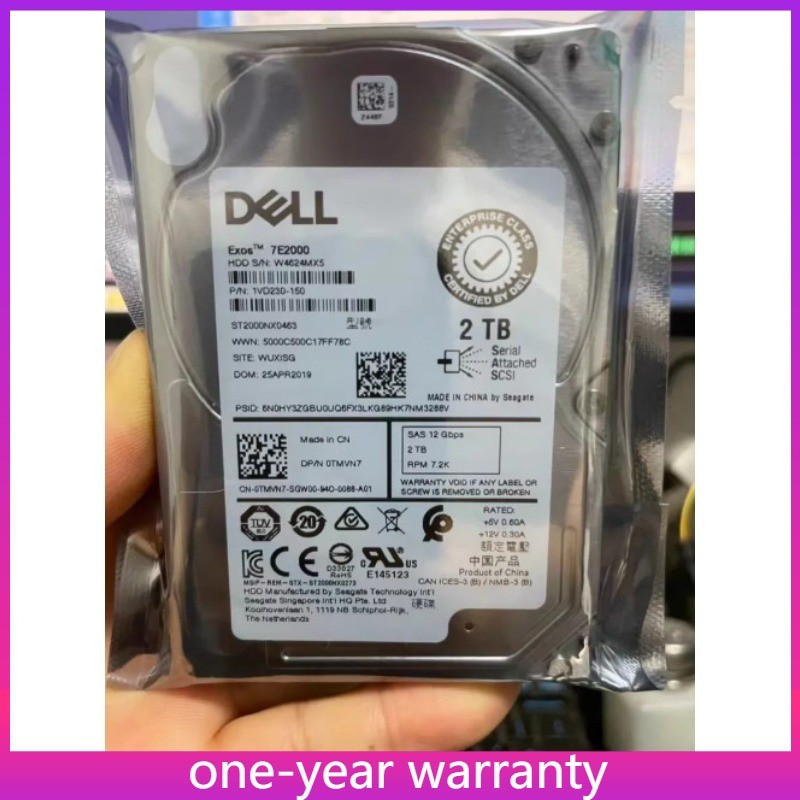 1PCS ST2000NX0463 0TMVN7 Dell ENT 2TB 7.2K RPM 12Gb/s 2.5" SAS Server HDD Hard