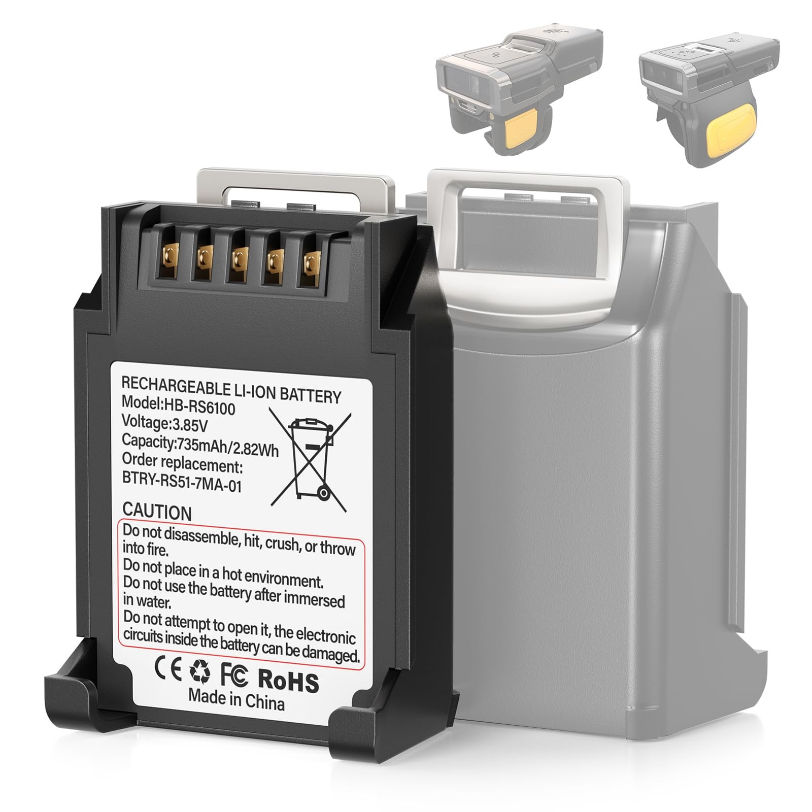 1 Pack 735mAh Replacement Lithium Battery for Zebra RS6100 Ring Scanner