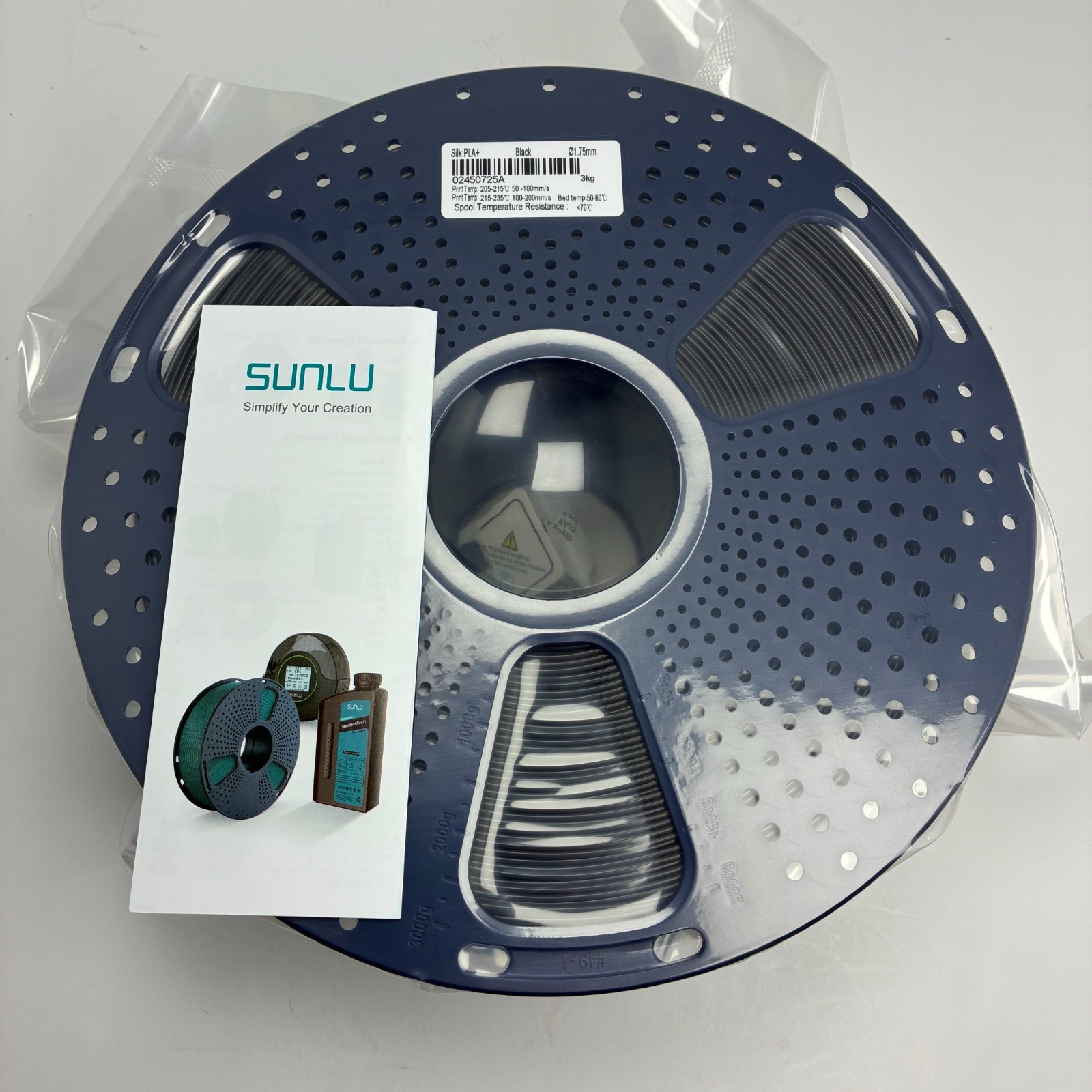 SUNLU Silk PLA+ 3D Printer Filament Black 1.75mm 3KG Spool New
