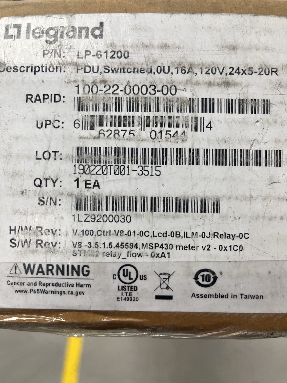 Legrand LP-61200 Vertical ZeroU Network Switched PDU New Factory Sealed