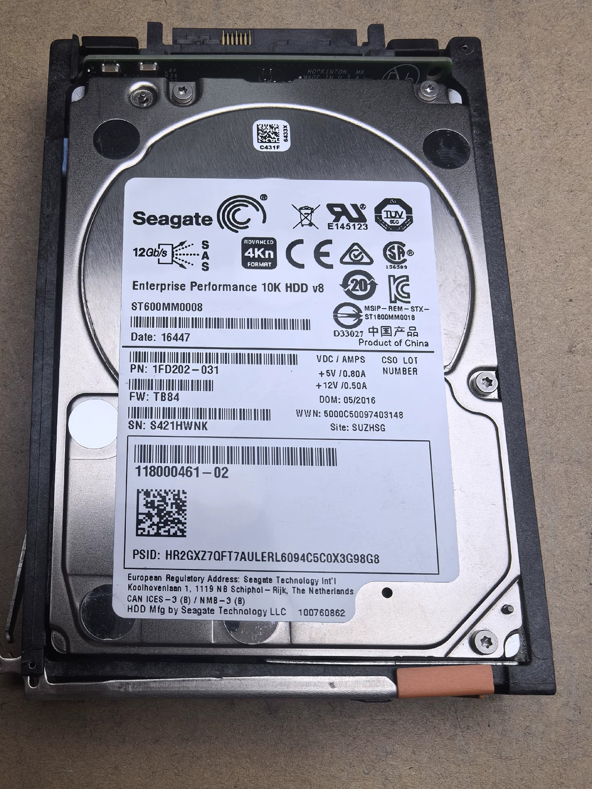 For EMC Unity 005051631 600G 10K 2.5" SAS D3-2S10-600 Hard Drive