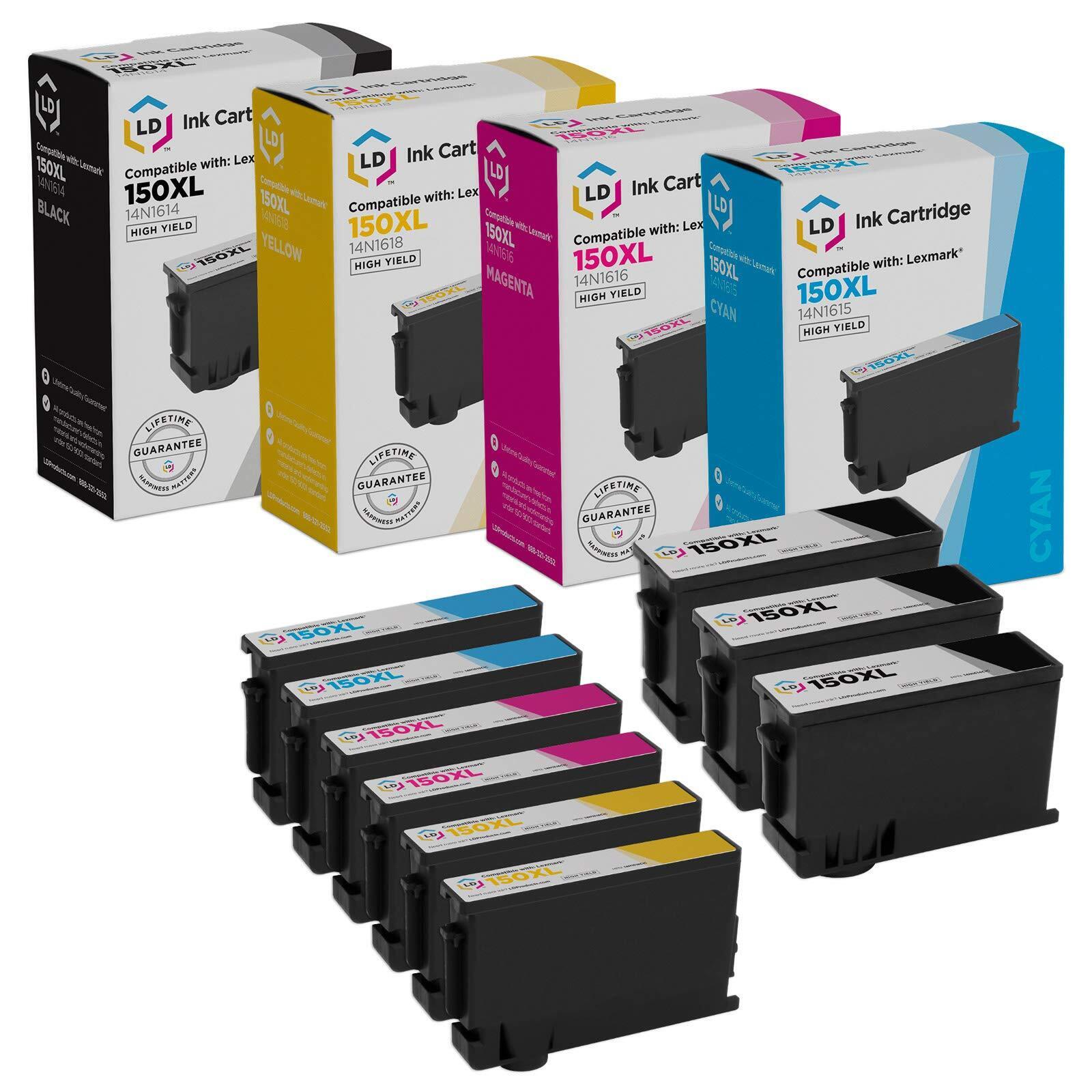 LD 9 Pack 150XL 150 Black Color Ink Cartridge Set for Lexmark Printer